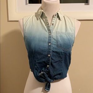 Forever 21 ombré denim tie waist top.  Size S